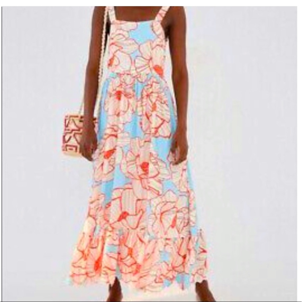 Farm Rio light blue multicolored sleeveless floral ruffled maxi dress size small